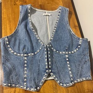 NWOT Good American Studded Denim Vest 1XL